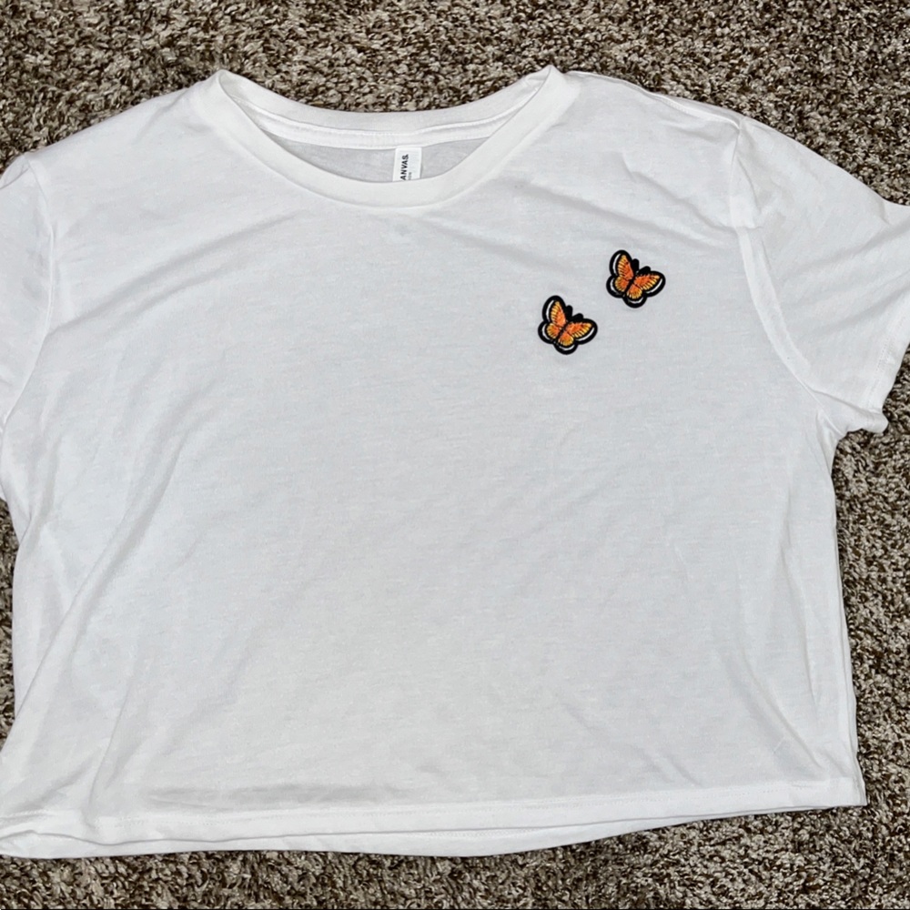 Anvil White Tee with Orange Butterfly Accents cropped t-shirt (M)